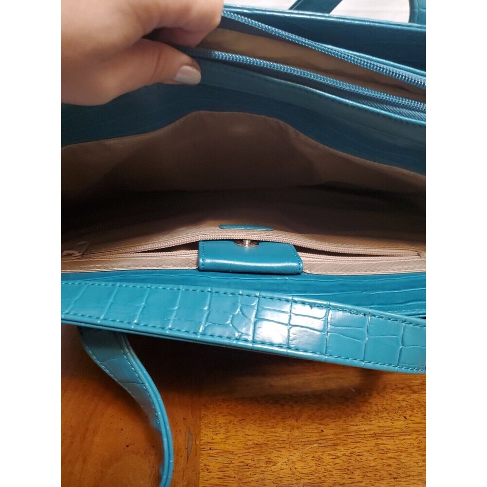 Buxton Turquoise Genuine Leather Reno Laptop Business Woman Travel Tote Large - Picture 4 of 12